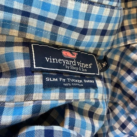 Vineyard Vines Slim Fit Tucker Shirt Blue Check Button Down Men’s Size XL Preppy - Picture 7 of 8